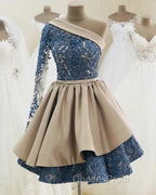 One Shoulder Ball Gown Ruffles Appliques Dress