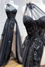 One Shoulder Black Lace Floral Long Classy Prom Dress With High Slit 21Th Birthday Outfits