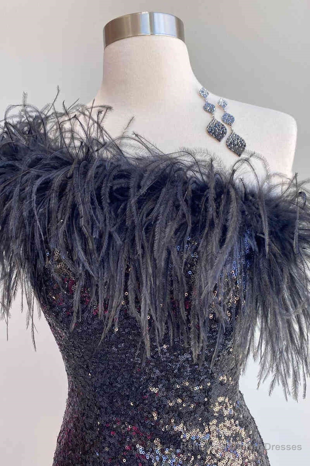 One Shoulder Black Sequins Short Prom Dresses, Short Black Sequined Formal Homecoming Dresses Secondary image