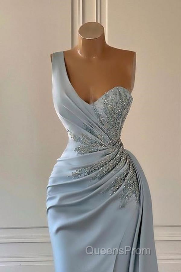 One shoulder blue Evening Prom Dress in mermaid pleats Secondary image