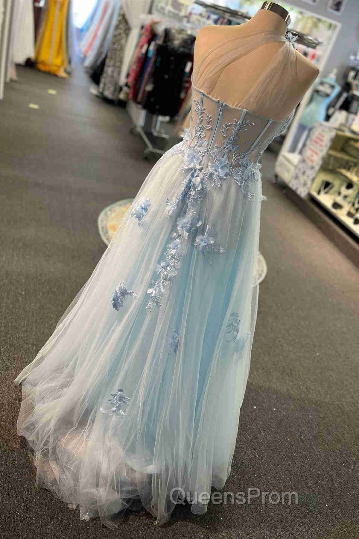 One Shoulder Flowers Lace Evening Prom Dress Applique Sweetheart With Split