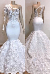 One Shoulder Lace Appliques Meramid Prom Dresses with sleeve