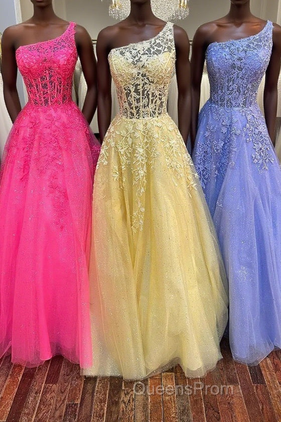 One Shoulder Lace Long Evening Prom Dress, Lace Formal Evening Dress Main image