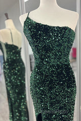 One Shoulder Long Emerald Green Evening Prom Dress Mermaid Sequin