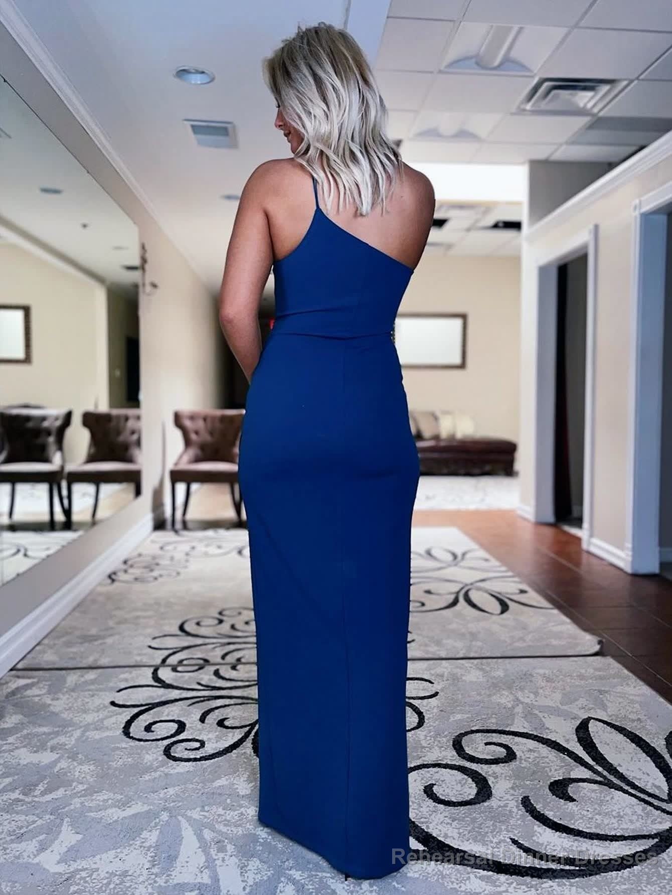 One Shoulder Long Prom Royal Blue Backless Dress with Slit Secondary image