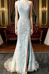 One Shoulder Mermaid Split Lace Evening Prom Dress