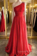 One Shoulder Open Back Red Long Evening Prom Dress, Backless Red Formal Dress, Red Evening Dress