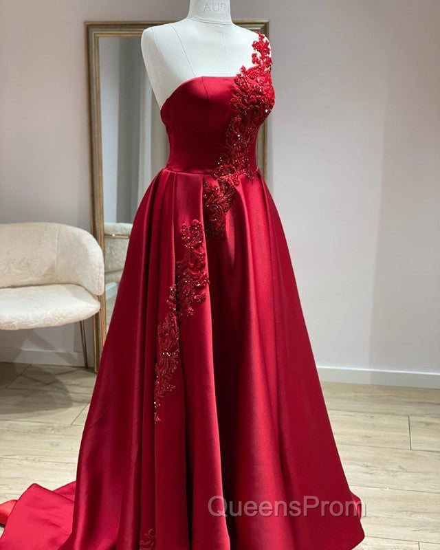 One Shoulder Satin Floor Length Evening Prom Dress Appliques Secondary image