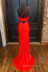 One Shoulder Satin Evening Dress With Slit