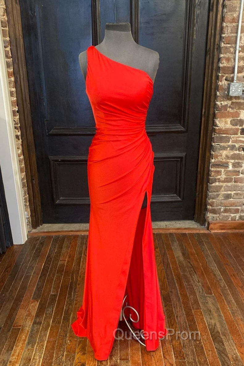 One Shoulder Satin Evening Dress With Slit