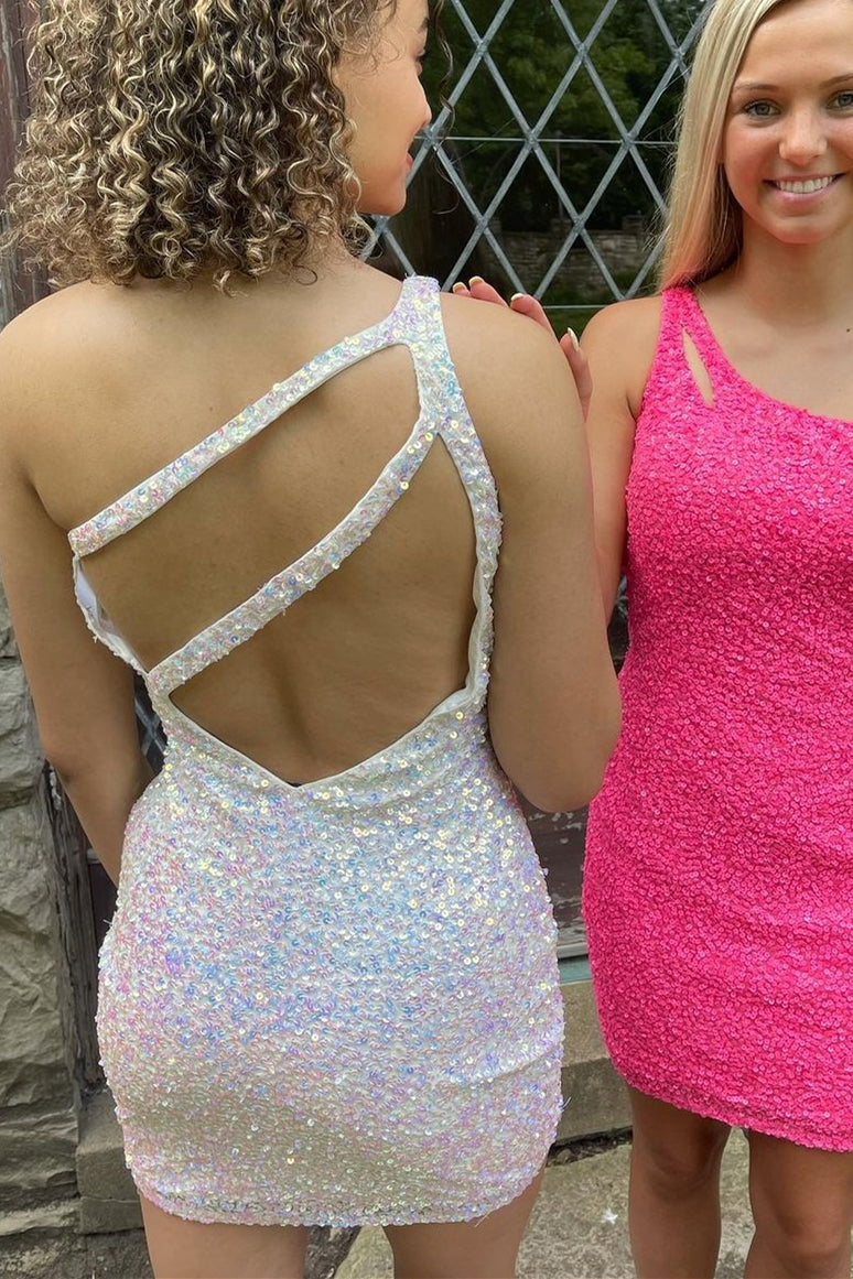 One Shoulder Sequins Bodycon Mini Dress With Keyhole Secondary image