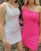 One Shoulder Sequins Bodycon Mini Dress With Keyhole