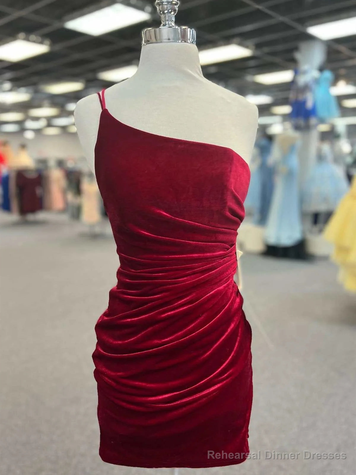 One Shoulder Short Burgundy Prom Dresses, Wine Red Short Formal Homecoming Dresses Main image
