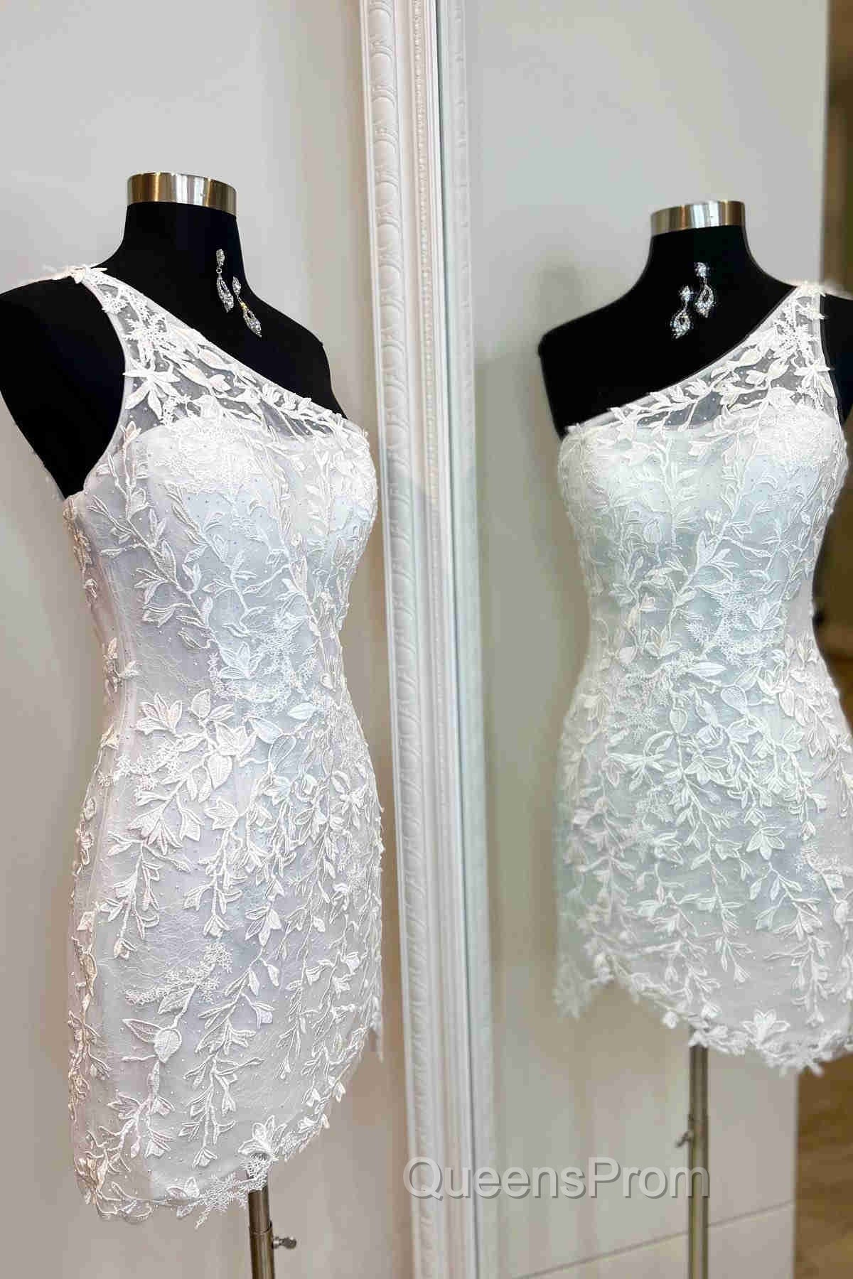One Shoulder Short Lace Evening Prom Dress, Short Lace Formal Homecoming Dress Secondary image