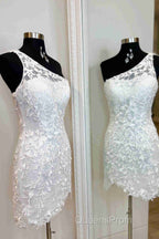 One Shoulder Short Lace Evening Prom Dress, Short Lace Formal Homecoming Dress