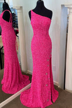 One Shoulder Stars Mermaid Sequins Classy Dress With Slit