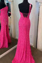 One Shoulder Stars Mermaid Sequins Classy Dress With Slit