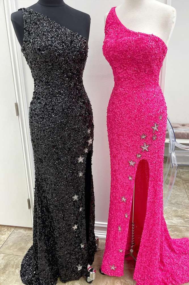 One Shoulder Stars Mermaid Sequins Classy Dress With Slit Main image
