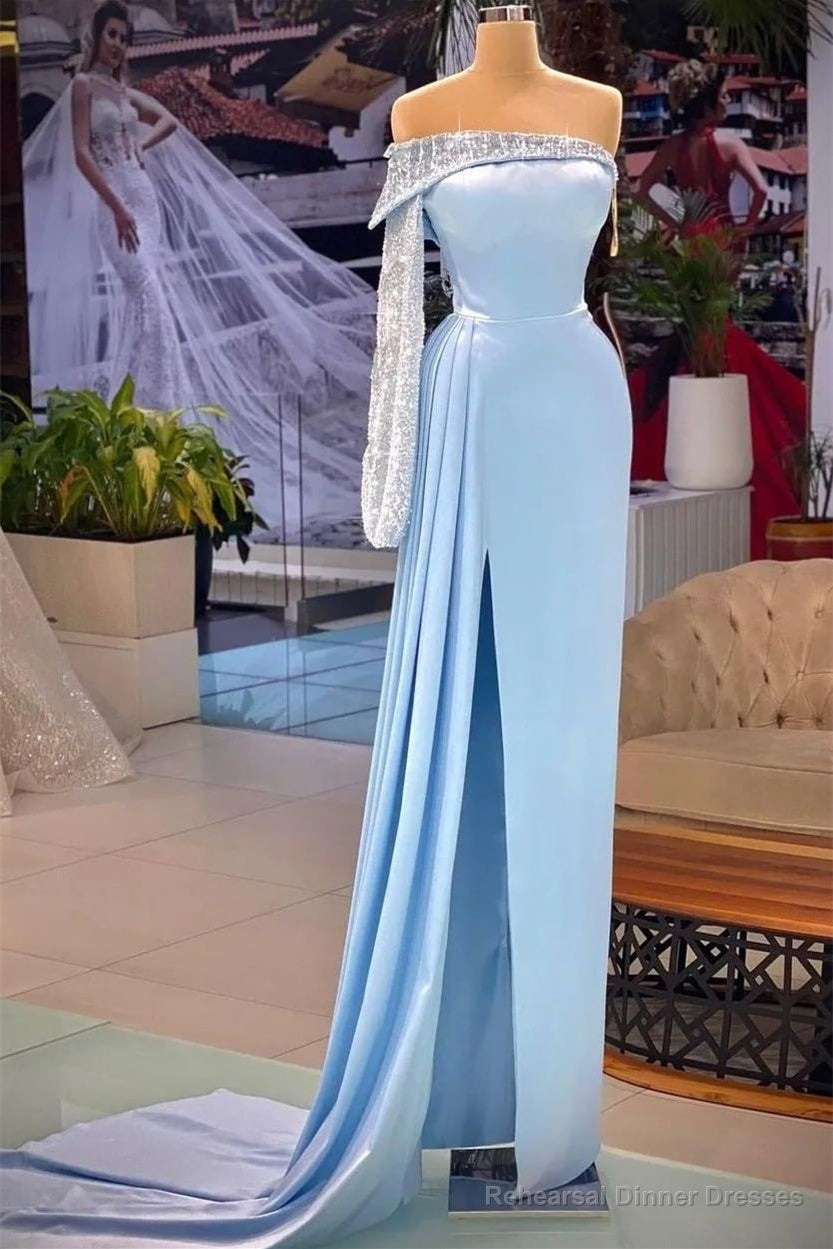 One Shoulder Strapless Floor-length Backless High Split Sheath Prom Dress Main image
