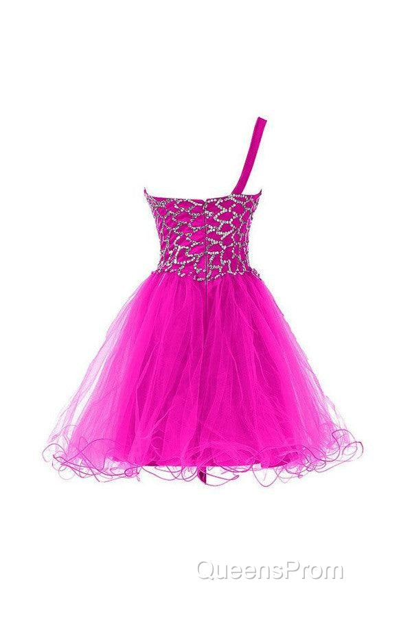 One Shoulder Tulle Homecoming Dress Short Evening Prom Dress With Beading Secondary image