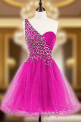 One Shoulder Tulle Homecoming Dress Short Evening Prom Dress With Beading