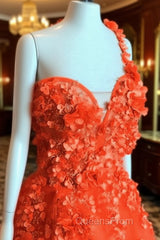 One Shoulder Tulle Evening Prom Dress 3D Flowers