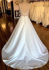 Open Back A-Line Satin Wedding Dress