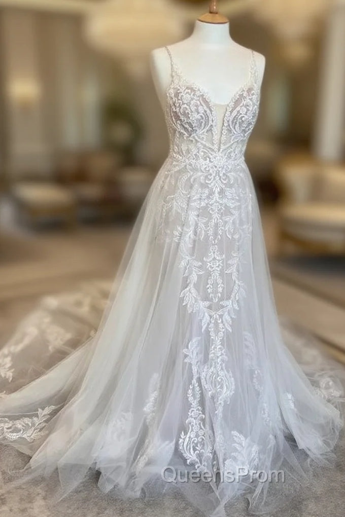 Open Back A Line Tulle/Lace Wedding Dress,Custom Made Bridal Dress Main image