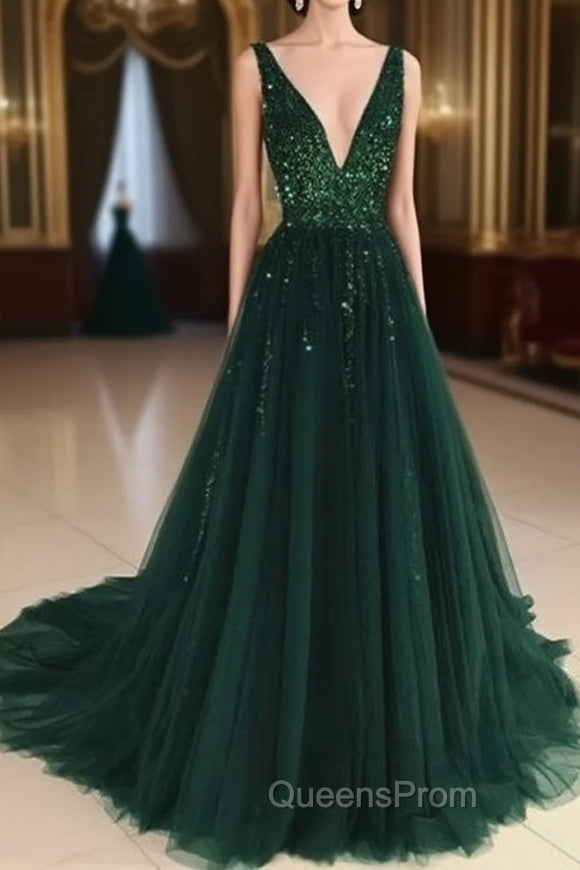 Open Back A-line Tulle Evening Prom Dress Crystals Women Party Dress Main image