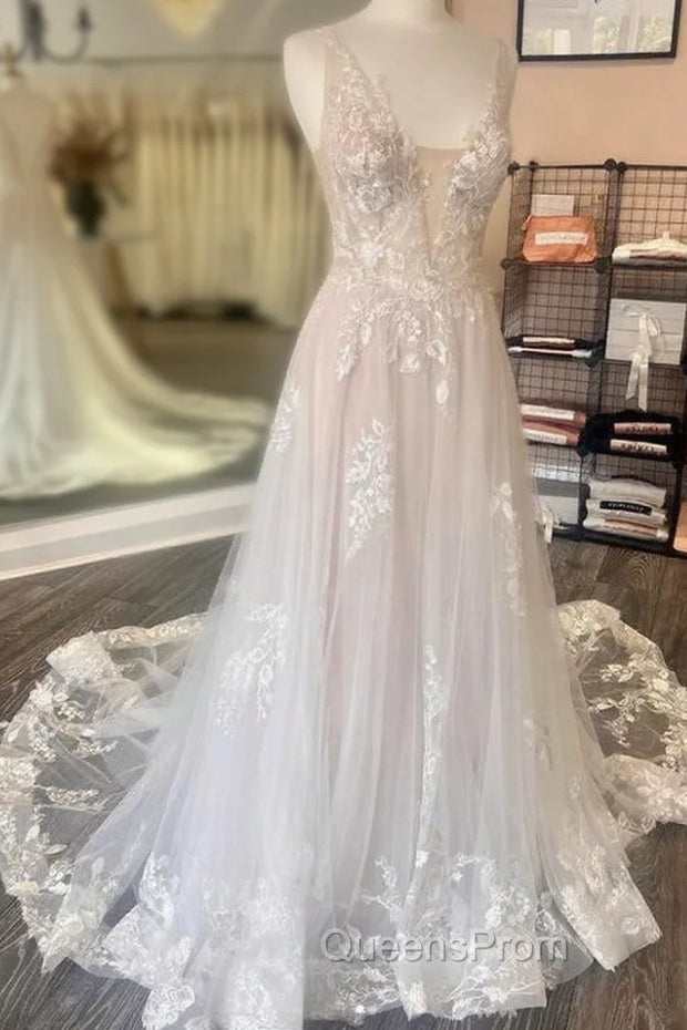 Open Back A Line Wedding Dress,Custom Made Bridal Dress