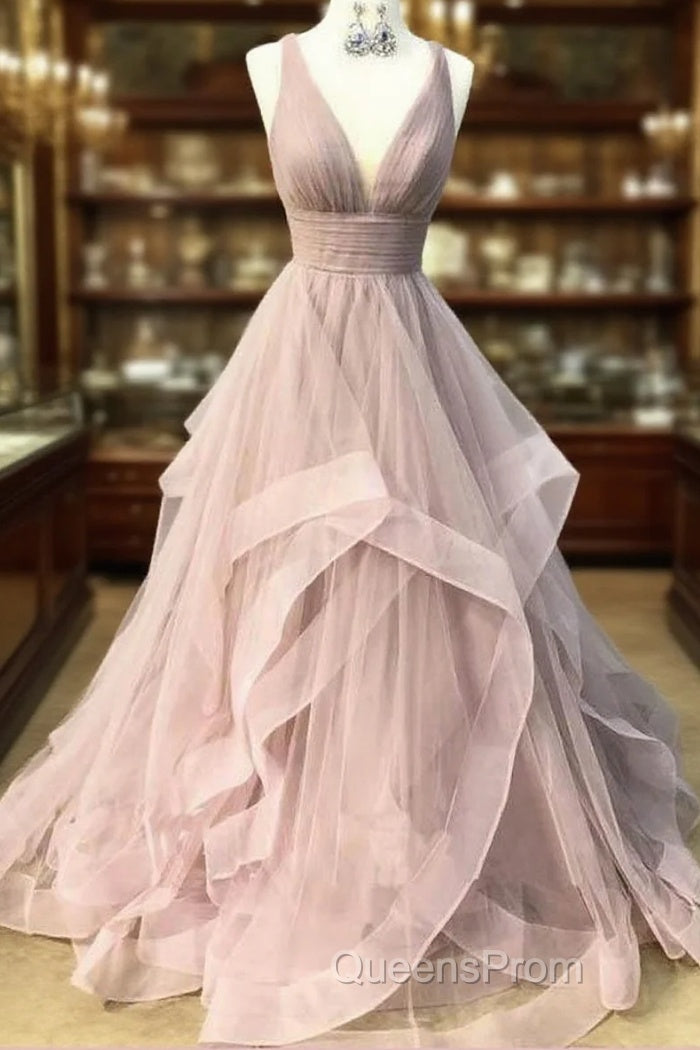 Open Back Dusty Pink Long Evening Prom Dress Simple Evening Gowns, Main image