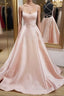 Open Back Pink Satin Long Evening Prom Dress, Backless Pink Satin Long Formal Evening Dress