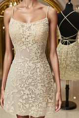 Open Back Short Yellow Lace Evening Prom Dress, Short Backless Yellow Lace Formal Homecoming Dress