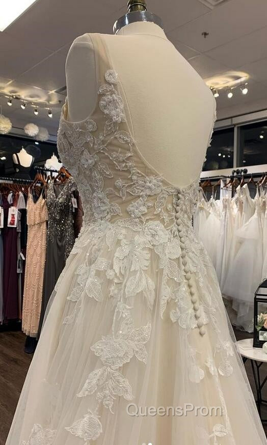 Open Back V-Neck A-Line Wedding Dress, Bridal Gown ,Dress For Brides