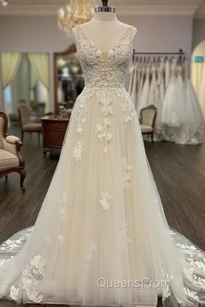 Open Back V-Neck A-Line Wedding Dress, Bridal Gown ,Dress For Brides Main image