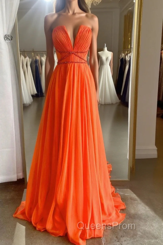 Orange Aline chiffon long Evening Prom Dress, orange long evening Dress Main image