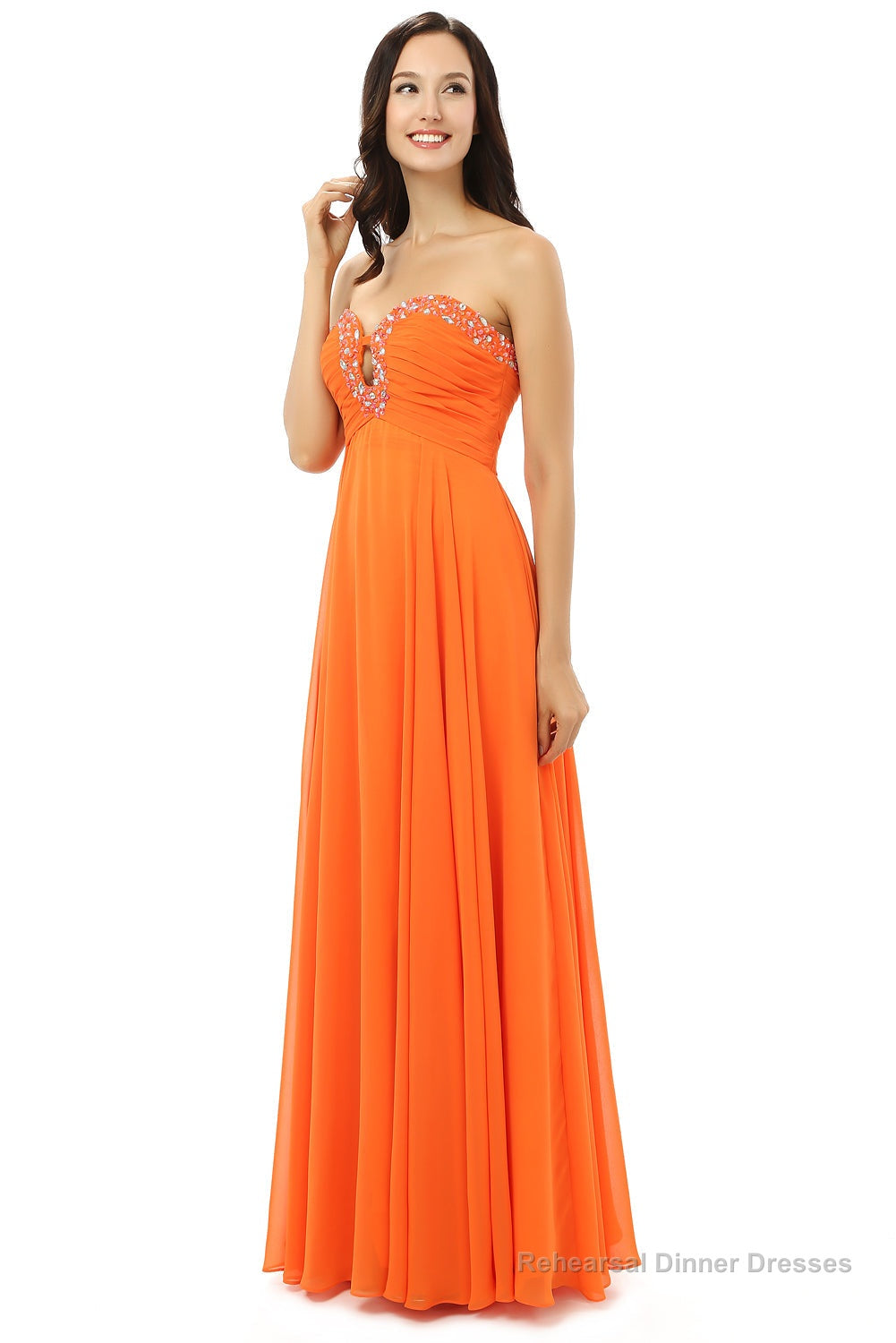 Orange Chiffon Cut Out Sweetheart With Pleats Bridesmaid Dresses
