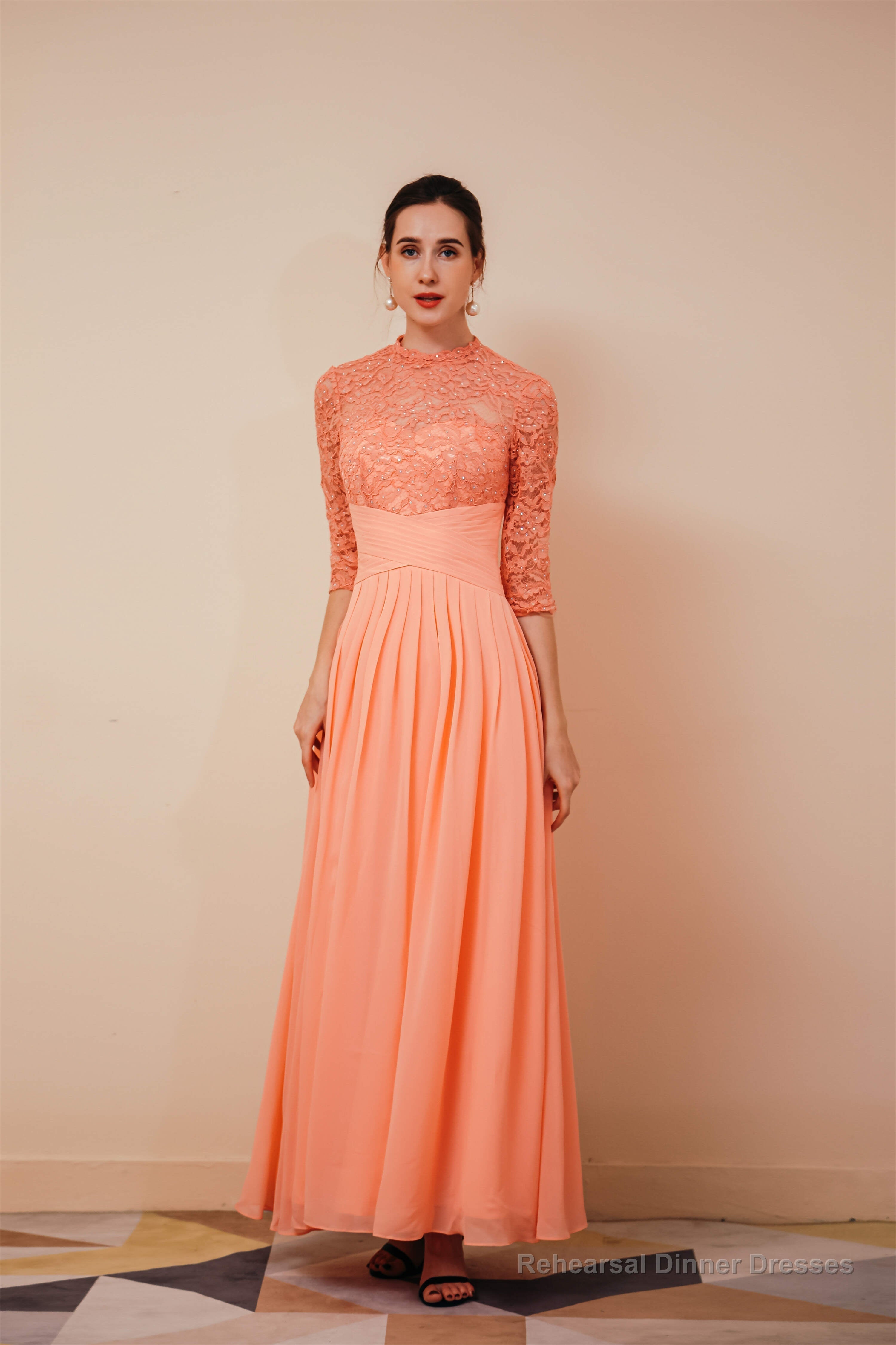 Lace Chiffon Long Zipper Back Mother of the Bride Dresses With Sleeves Secondary image