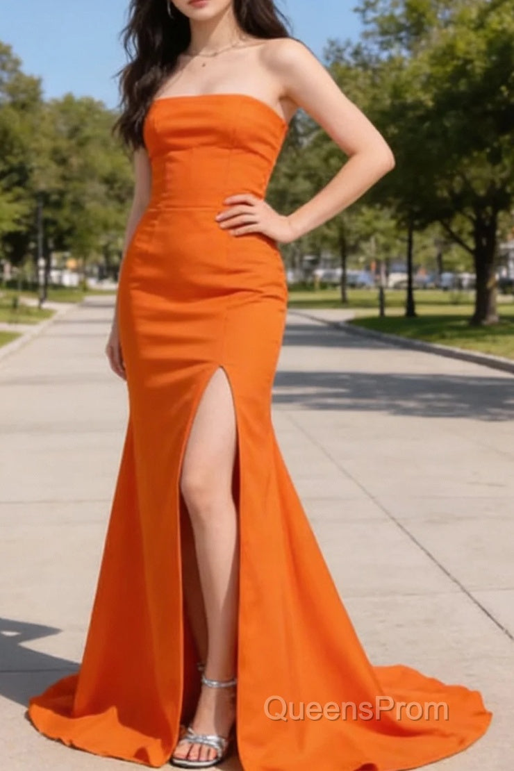 Orange Mermaid Long Prom Dress with Slit Main image