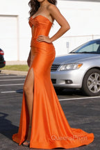 Orange Mermaid Sweetheart Corset Long Prom Dress with Slit