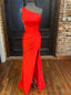 Orange One Mermaid Pleats Prom Dress