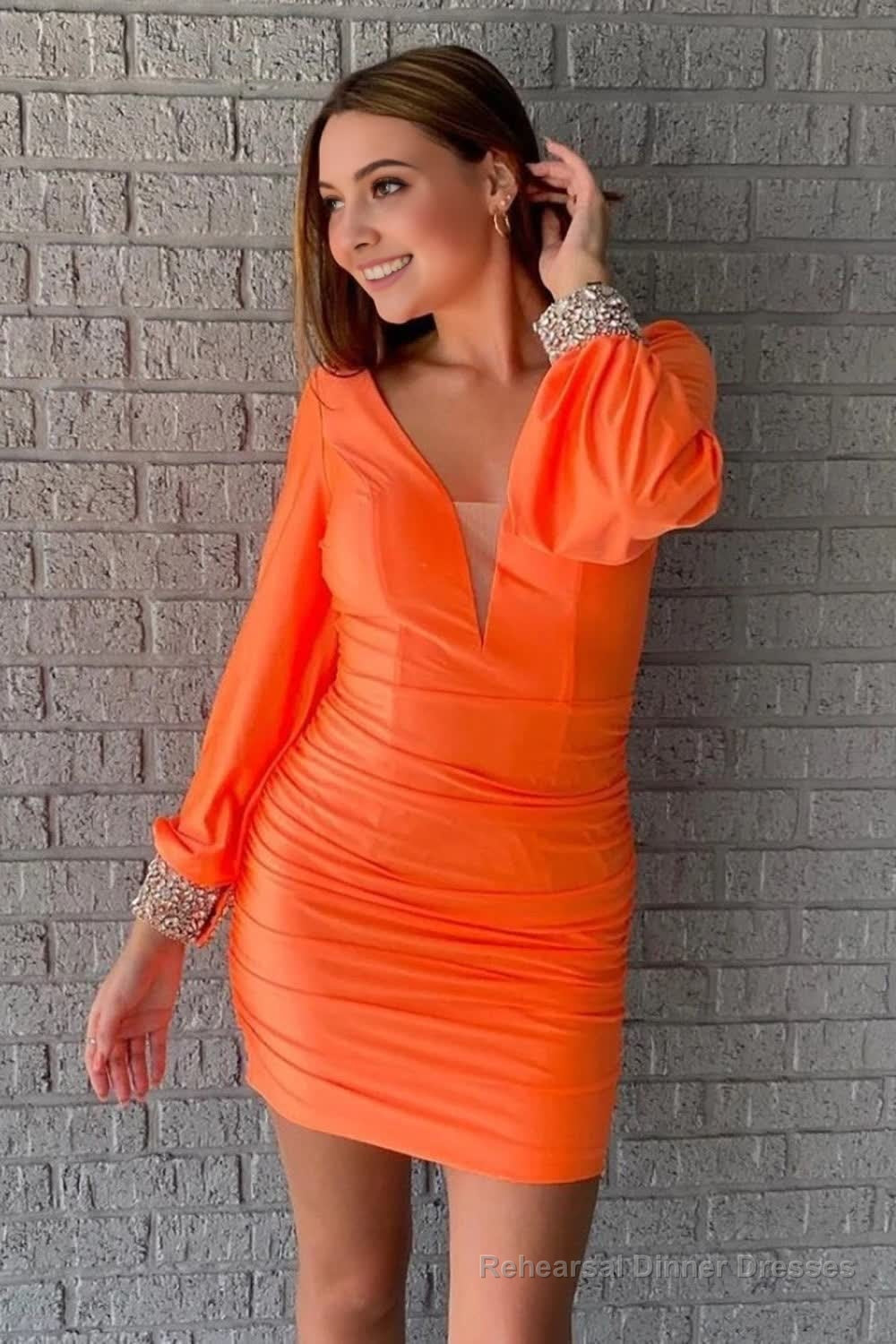 Orange Ruched Tight Homecoming Dress Main image
