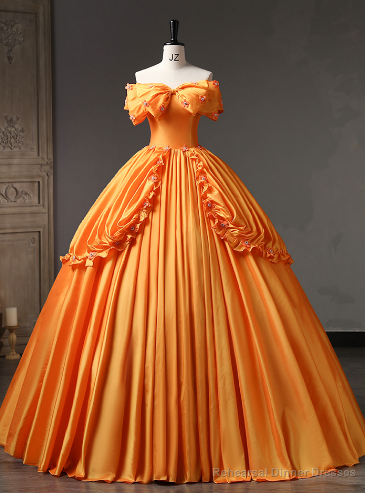 Orange Satin Off the Shoulder Quinceanera Dress Main image