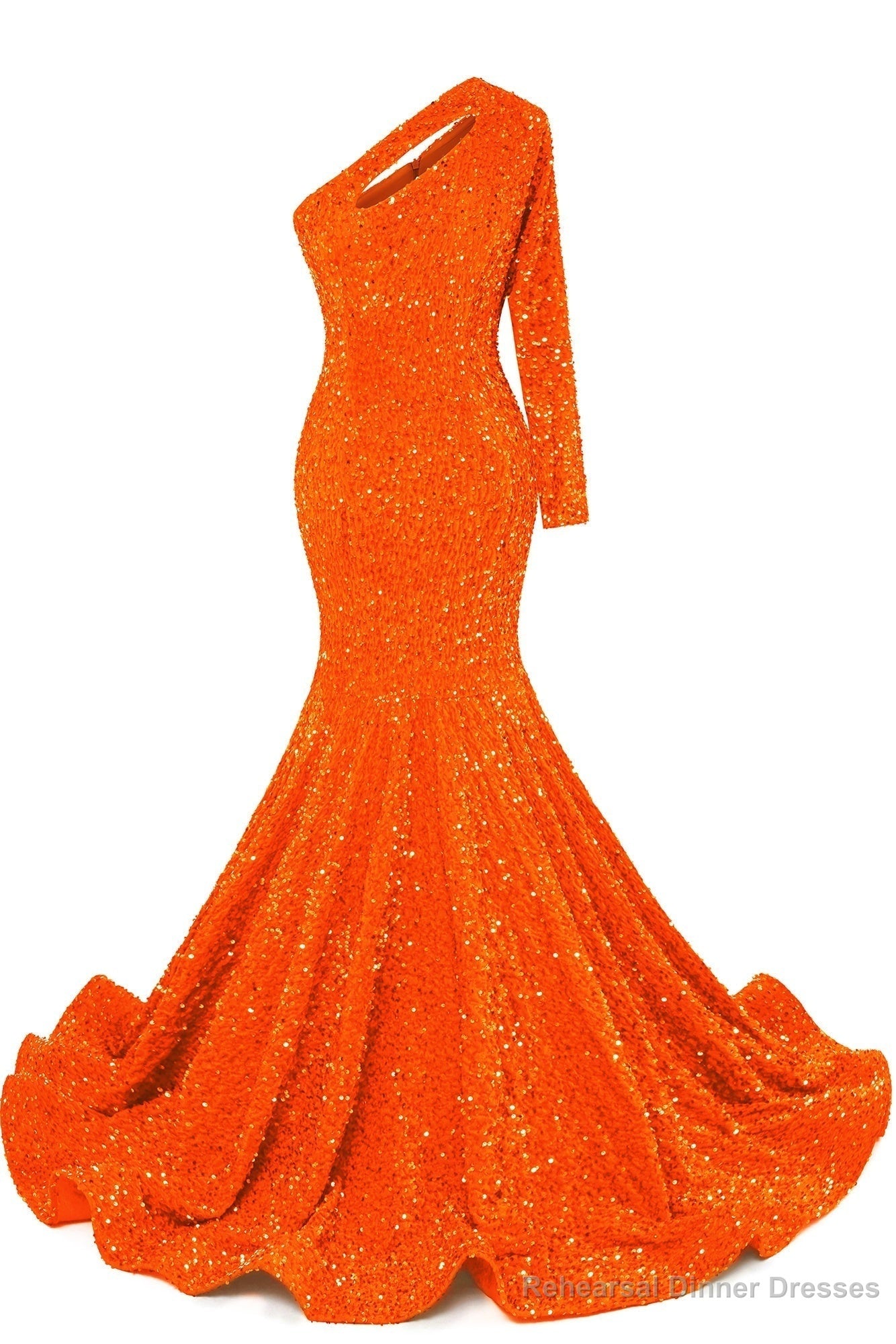 Orange Sequins Mermaid Prom Dresses One Shoulder Evening Dresses Floor Length Wedding Party Gowns Main image