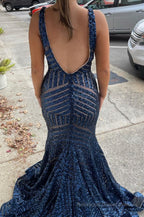 Orange Sparkly Deep V Neck Sequin Mermaid Prom Dress