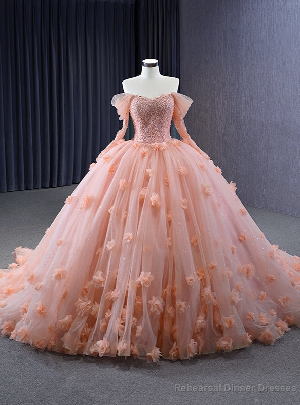 Orange Tulle Off the Shoulder Appliques Beading Prom Dress Main image