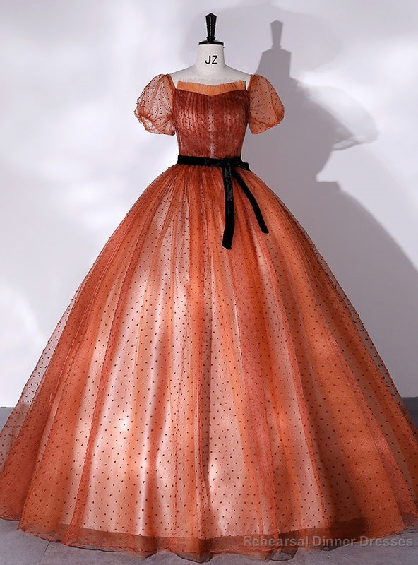 Orange Tulle Off the Shoulder Puff Sleeve Quinceanera Dress Main image