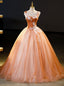 Orange Tulle Sequins V-neck Quinceanera Dress