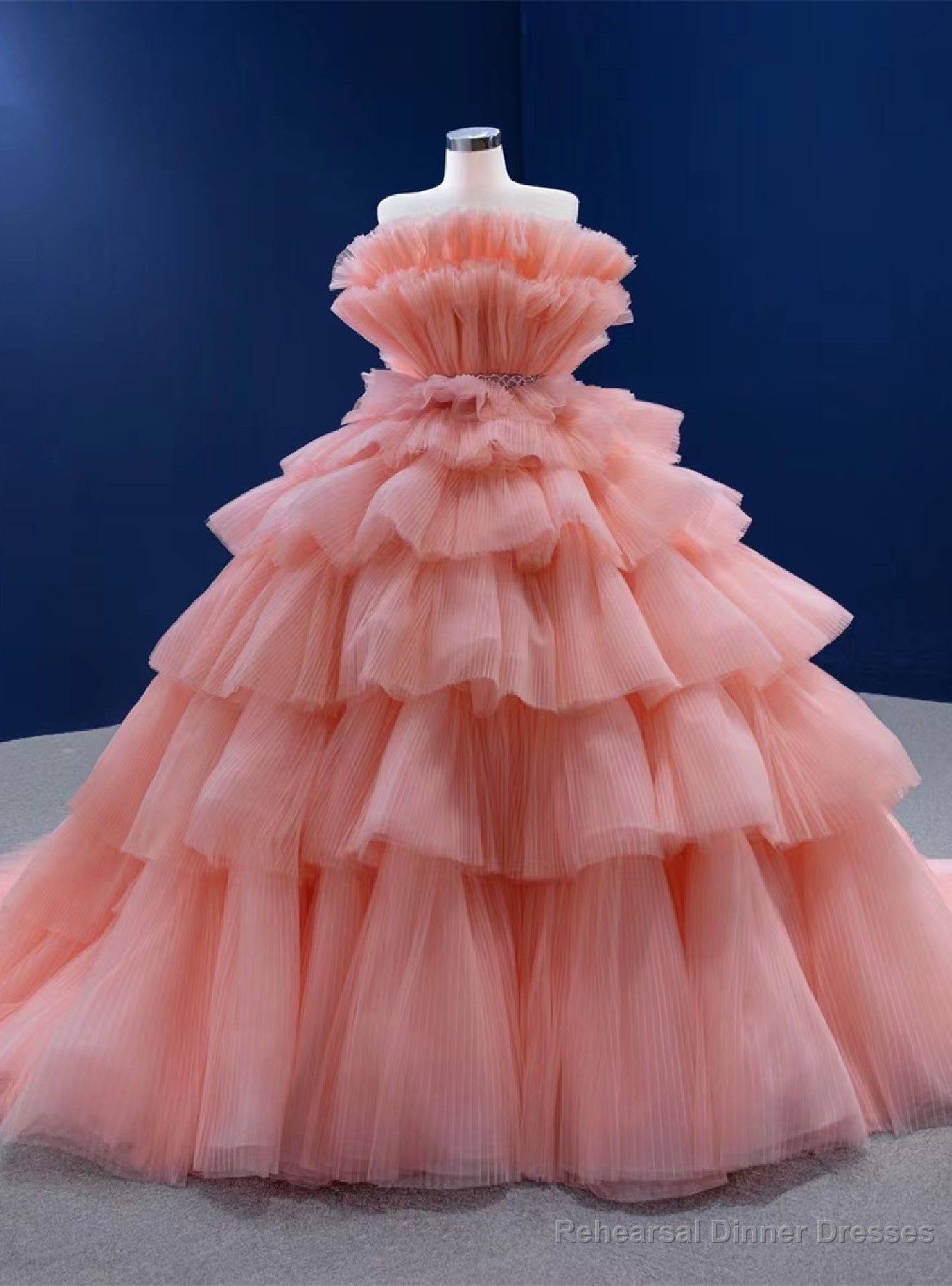 Orange Tulle Tiers Strapless Princess Prom Dress Main image
