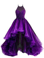 Organza With Beaded Bodice Halter High Low Classy Prom Dress,Pageant Dress